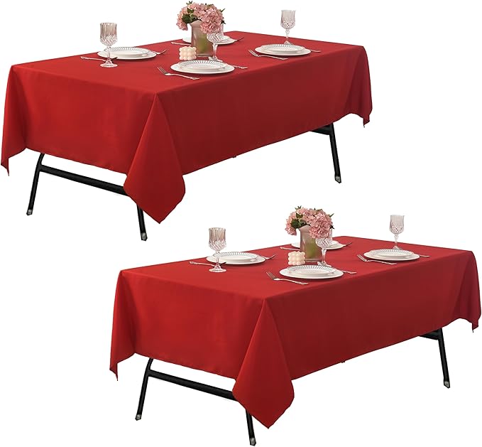 2-Pack 60x60 inch Red Table Cloths, Solid Stain and Wrinkle Resistant Tablecloth, Premium Plain Weave Polyester Fabric Rectangle Table Linen Covers for Hotel, Banquet