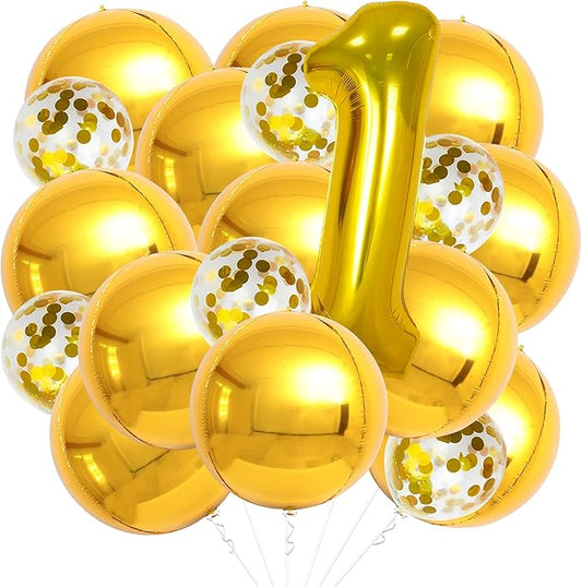 Big 22 Inch Gold Foil Balloons - Pack of 12 | Gold Number 1 Balloon for First Birthday - 40 Inch | Gold 1st Birthday Balloons | Confetti Balloons Gold One Balloon for 1st Birthday Decorations for Boys