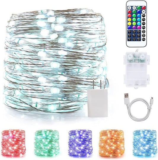 OMIKA LED String Lights Indoor Fairy Light Multi Color Changing, Waterproof Firefly Lights with Remote for Indoor, Bedroom, Wedding, Outdoor Christmas Decor (40 ft 120 LEDs USB & Battery Powered)
