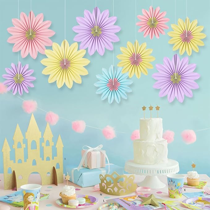 DODOKIM Sunflower Birthday Decorations Paper Flowers Decorations for Wall Floral Backdrop Classroom Baby Shower Paper Fans Flower Wall Decor Pack of 9 Sunflower Rainbow