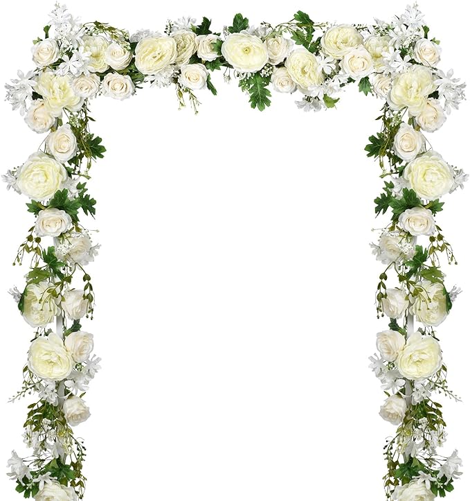 DearHouse 2Pack Artificial Peony Flower Garland - Silk Peony Garland with White Flowers for Wedding Party Table Decoration,6ft/Strand