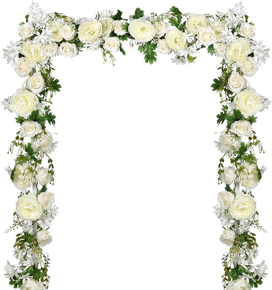 DearHouse 2Pack Artificial Peony Flower Garland - Silk Peony Garland with White Flowers for Wedding Party Table Decoration,6ft/Strand