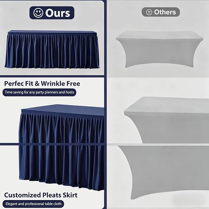 Wish Care 2 Pack Navy Blue Rectangle Table Clothes for 4 Foot Tables, Polyester Fitted Tablecloths 4ft Stretch Table Cover for Wedding, Birthday, Parties, Trade Show, Craft Show