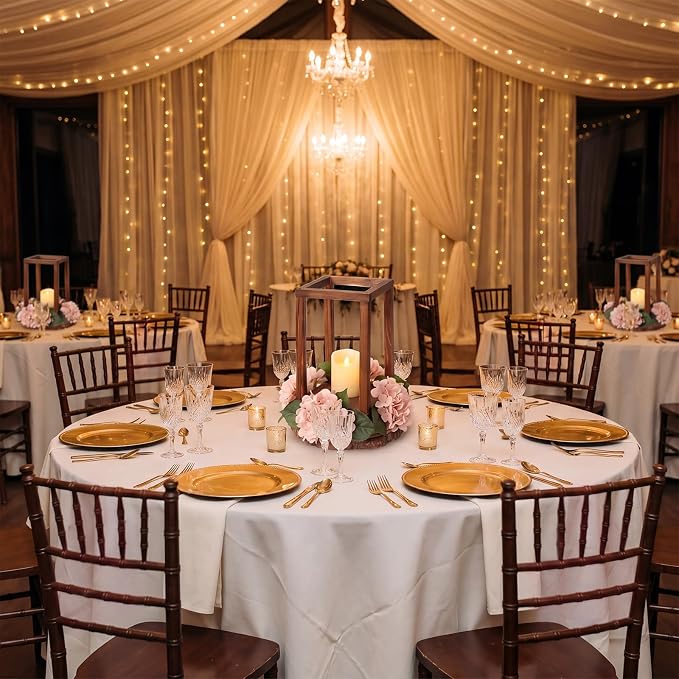 Leinuosen 12 Set Wooden Wedding Lantern Centerpiece Baptism Wooden Lantern Candle Holder and Wood Slices, Rustic Decorative Home Centerpiece for Wedding Table Party Farmhouse Country Decor