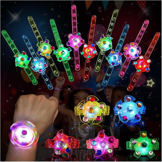 SCIONE 48 Pack LED Light Up Fidget Spinner Bracelets, Glow in The Dark Party Favors for Kids 4-8 8-12, Birthday Gift