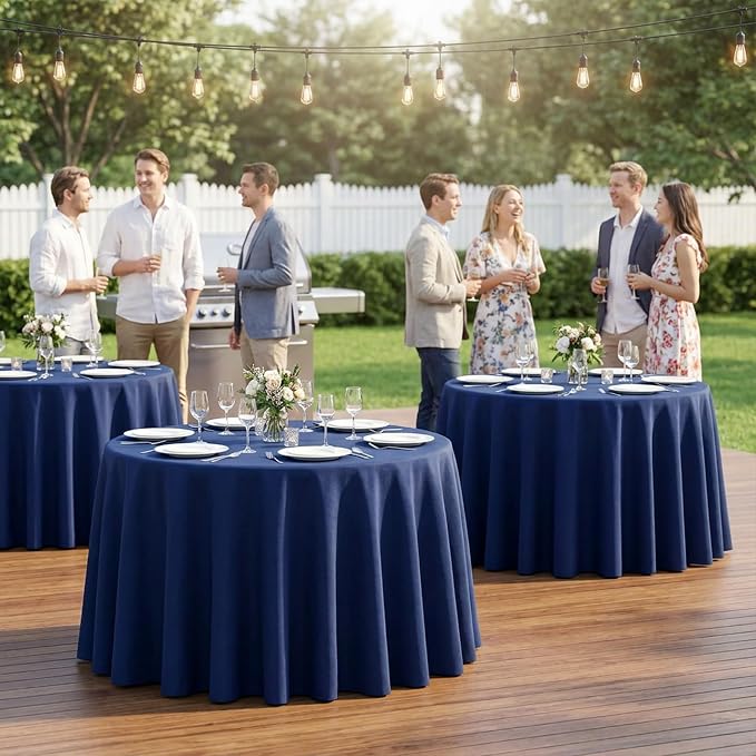 10 Pack Navy Blue Round Tablecloth 120 Inch Round Table Cloth Wrinkle Resistant Navy Blue Tablecloth Washable and Reusable Polyester Fabric Table Covers for Banquet Wedding Party Dining Buffet