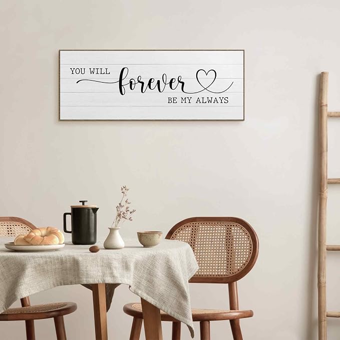 TLESKE You Will Forever Be My Always Sign Large Wall Art Decor Framed 15x40, Above Bed Over Bed Canvas Wall Art Decor Print for Couples Bedroom Living Room, Rustic Bedroom Love Signs Wall Picture