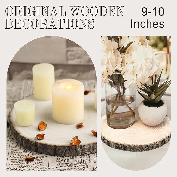 ZOCONE 10 Pcs Large Wood Slices 9-10 Inches Unfinished Rounds, Natural Paulownia Wooden Slices for Centerpieces, Round Wooden Discs Decoration for Rustic Wedding, Wood Centerpieces for Tables