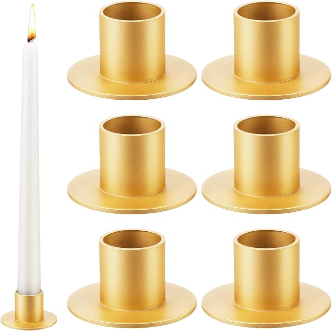 6 Pcs Gold Metal Taper Candle Holders Bulk for Wedding Pillar Candles Taper Candlesticks Holders Centerpieces Short Candle Stick Dinner Decor for Party Anniversary Dinning Table Gift (6, Gold)