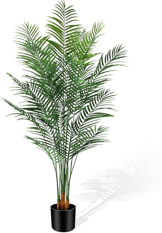 Artificial Palm Tree Indoor 6.5ft, Large Fake Tropical Areca Palm Tree with 18 Trunks, Faux Dypsis Lutescens Floor Plant in Pot for Indoor Outdoor Home Office Decor & Housewarming Gift