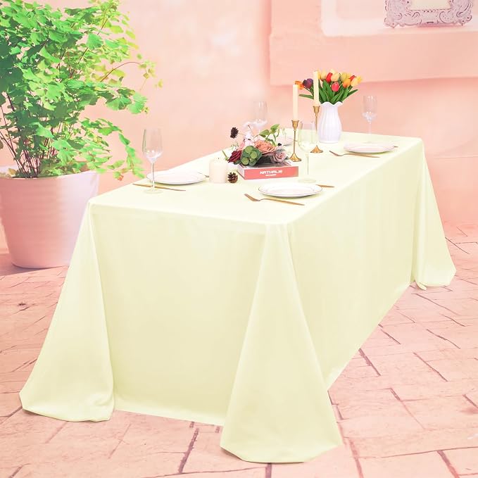 12 Pack Beige Tablecloth 90x132 Inch Rectangular Table Cover | Wrinkle Resistant, Machine Washable Reusable, Wedding, Banquet, Restaurant, Party, Baby Shower,Indoor Outdoor Events