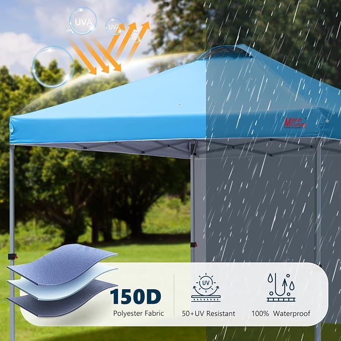 MASTERCANOPY 10x10 Pop Up Canopy Tent with 1 Sidewall, 1 Person Setup Instant Shelter, Outdoor Portable Beach Canopy, 1 Roller Bag, 4 Sandbags, 4 Ropes, 8 Stakes (10x10, Sky Blue)