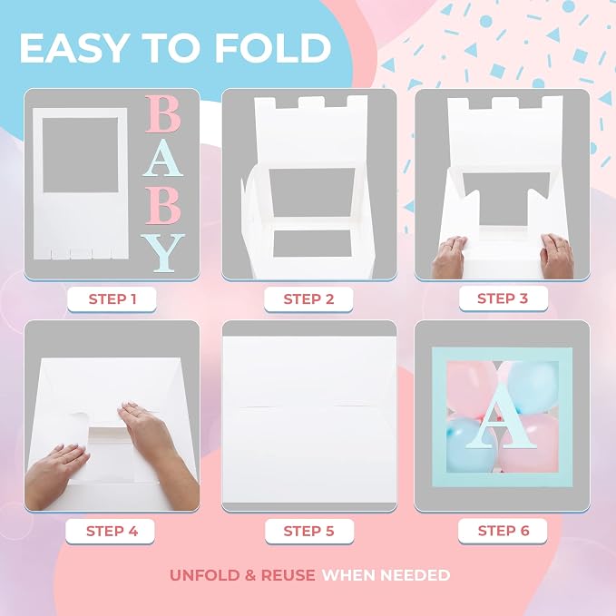 44-Piece Baby Shower Decorations for Boy or Girl - 4 Boxes with Letters and 32 Balloons - Macaron Blue and Pink - Gender Reveal Party Supplies - Complete Decoration Kit
