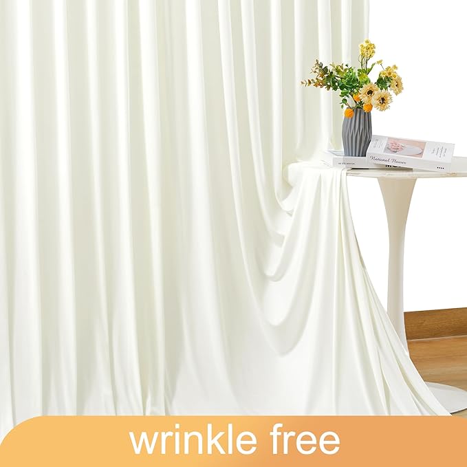 50ft x 10ft Ivory Backdrop Curtain for Wedding Ivory Wrinkle Free Backdrop Drapes Panels for Parties Baby Shower Bridal Shower Birthday Photo Photography Polyester Fabric Background Decoration