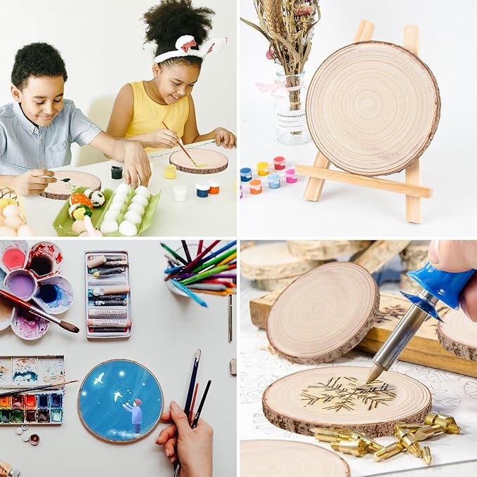 Maputune 4 Pcs 11-12 inches Large Unfinished Wood Slices for Centerpieces, Natural Rustic Wooden Plate for DIY Craft, Round Wood Chips for Table Signage Painting Wedding Party Christmas Decor