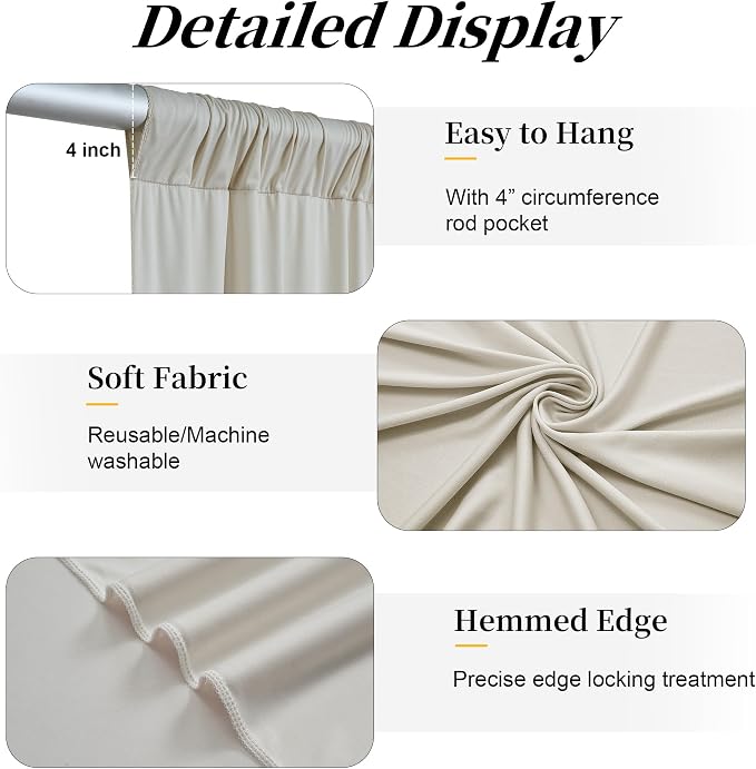 20ft x 15ft Beige Backdrop Curtains for Wedding Parties, 4 Panels Extra Long Wrinkle Free Fabric Drapes Photo Backdrop for Baby Shower Birthday Stage Reception Lobby Decoration