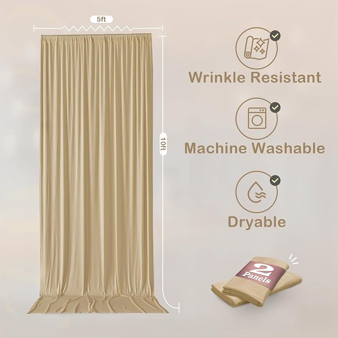 10ftx10ftWrinkle Free Champagne Backdrop Curtains for Parties, 2 Panels Silky Polyester Photo Backdrop Drapes Back Drop Cloth Drapery for Wedding Birthday Photography Baackground