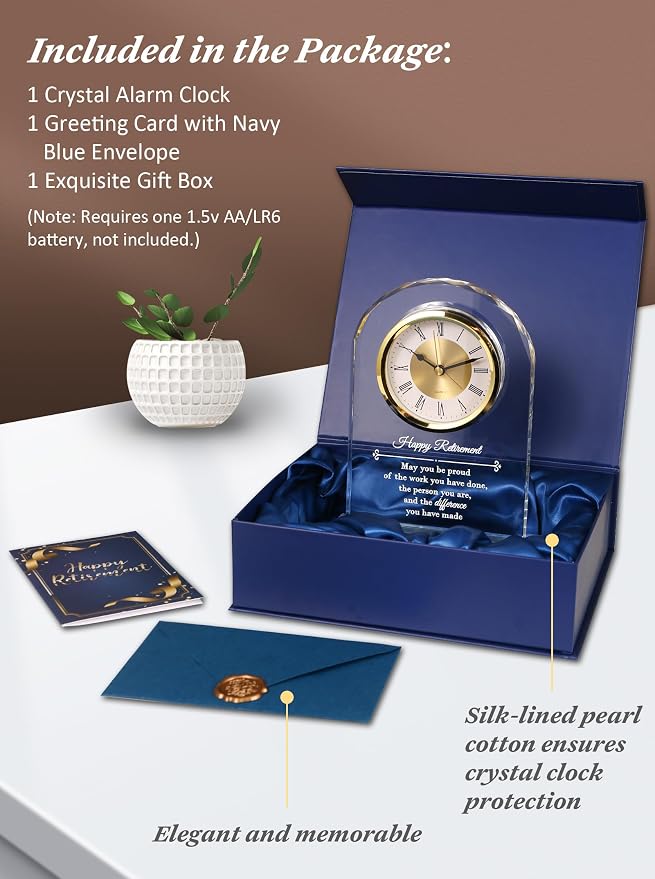 Crystal Retirement Alarm Clock Gifts for Men Women, Happy Retirement Plaque for Coworkers, Boss, Going Away Gift for Retired Friends, Farewell Goodbye Presents for Doctors Nurses Teacher