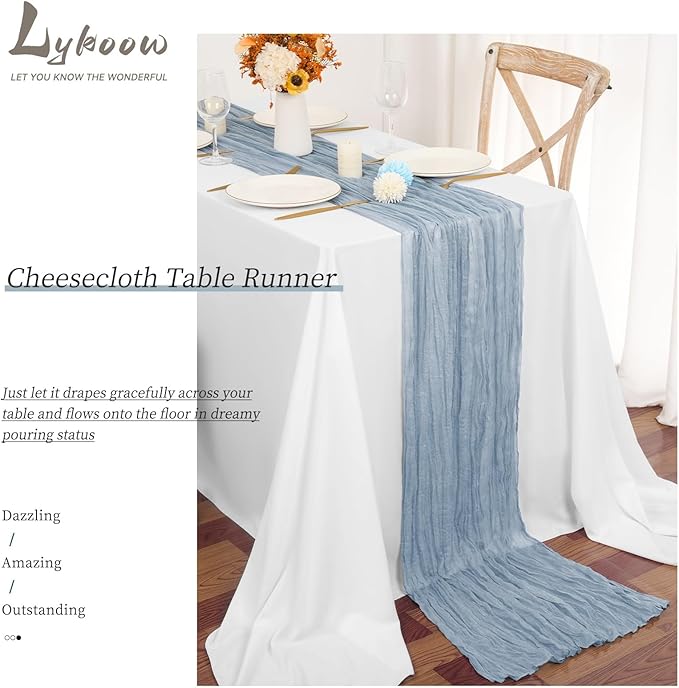 24 Packs Dusty Blue Cheesecloth Table Runner, 10 Ft Rustic Gauze Boho Wedding Table Runner Decoration, Wedding Table Decor Table Cloth for Wedding Party Bridal Shower Table,21.5x120in