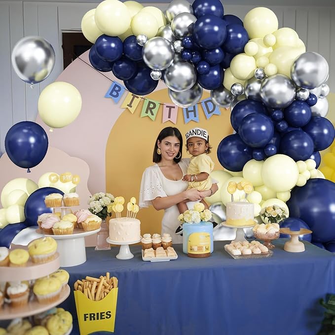 Navy Blue and Silver Balloon Arch Kit, Graduation Balloon Garland Kit with Metallic Silver Blue Latex Balloons Different Size for Class of 2026 Graduation Birthday Retirement Anniversary Wedding Decor