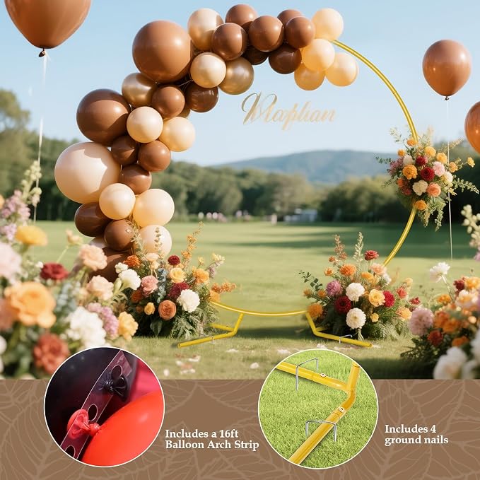 Antizz 8FT Round Arch Backdrop Stand, Gold Circle Balloon Arch Frame Stand Heavy Duty Wedding Arches with Upgrade base for Ceremony Birthday Party Anniversary Bridal Graduation Decoration