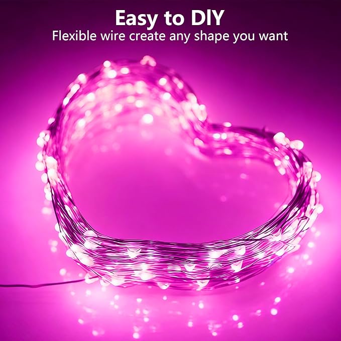 YEGUO Fairy Lights Battery Operated, 6 Packs Each 16ft 50 LED Fairy Lights Battery Operated, Christmas Lights Indoor for Bedroom Wedding Party Holiday Gift(Pink)