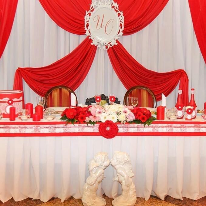 Fivenl 12 Pack Chiffon Table Runner - 12 x 120 Inches Sheer, Romantic, Wedding & Party Decoration (12" x 120", Red)