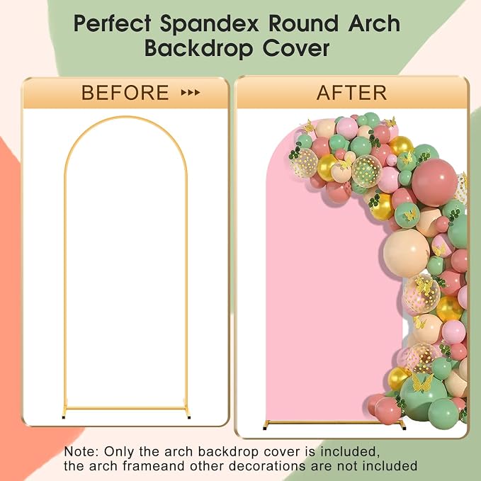 Arch Backdrop Cover Set of 3 Double Color 6ft/6.6ft/7.2ft Wedding Arch Cover Spandex Fitted Arch Covers,Round Top Arch Backdrop Cover for Baby Party Birthday Banquet Shower (Pink+Blue)