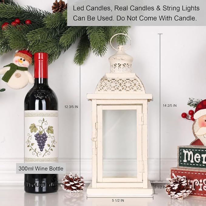 Lantern Decorative Indoor&Outdoor, 14.4'' Large Metal Candle Lanterns, Vintage Hanging Candle Holders Farmhouse Shelf Wedding Front Porch Patio Decor, Christmas Halloween Decorations for Home
