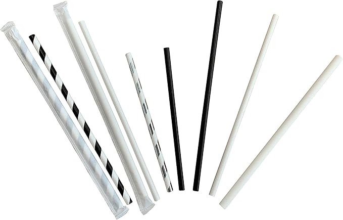 500 Count | Kingseal FSC Certified Paper Cocktail Straws, Unwrapped, 6mm x 5.75 Inches, Silver Stripe, Biodegradable, Earth Friendly, Bulk Pack - 1 Box of 500 Straws