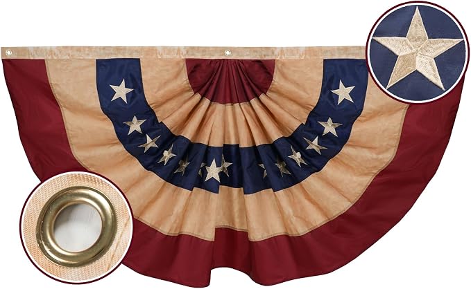 Bradford Vintage Bunting Flag 3X6 ft for Outdoor 250th Anniversary, Tea Staind American US Flag Buntings for Outside Patriotic 6 FT USA Pleated Fan with 3 Brass Grommets for 4th of July Memorial Day Decorations