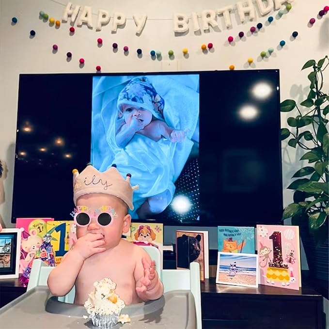 Pre-Strung Happy Birthday Banner - Felt Ball Garland, White Theme Party Decorations, HAPPY BIRTHDAY Garland, Personalized Birthday Sign for Birthday Decor, Party Decor, Photo Prop (White Happy Birthday Banner)
