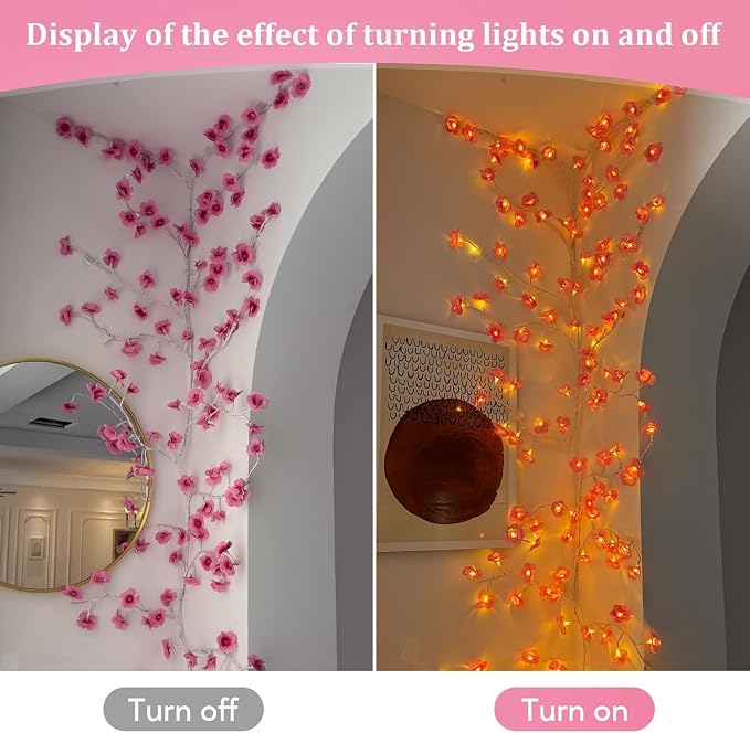 NIDISETPJAS Cherry Blossom Lights with Remote, 7.5 Ft 144 Flowers Enchanted Willow Vine Lights, 18 Branches 144 LEDs Lighted Willow Vine Tree Lights for Walls Bedroom Home Room Decor, White Branch
