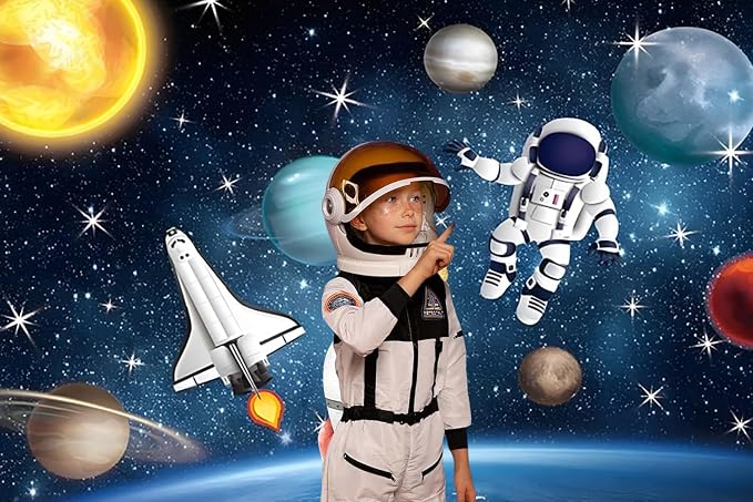 10x6.5FT Space Backdrop Universe Outer Space Planet Star Galaxy Astronaut Rocket Photography Background Kids Boys Girls Birthday Party Decorations Banner Photo Booth Props