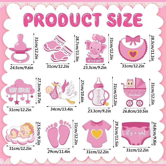 12 Pcs Baby Shower Yard Sign with Stake Gender Reveal Yard Sign Pink Stork Elephant Lawn Decoration Its a Girl Lawn Decor Welcome Baby Girl Announcement Decor for Outdoor Gender Reveal Party