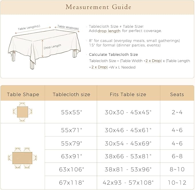 Beige Thick Linen Tablecloth for Rectangle Tables, Waterproof Wipeable Decorative Table Cover for Dining Kitchen Indoor Outdoor, 55" x 79", 4-6 Seats