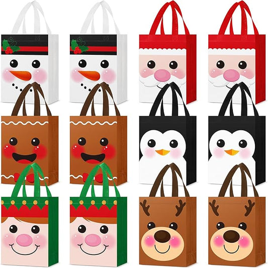 Locmeo 24 Pcs Reusable Christmas Candy Bags - 10 x 8 x 4 Inch Non Woven Gift Doll Bags for Party Favors & Holiday Gifts