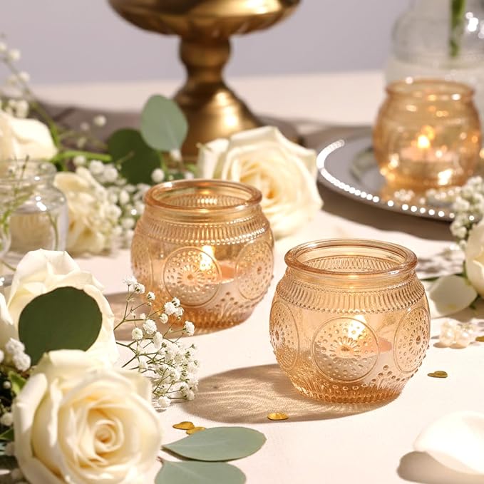 48 Pcs Gold Candle Holders Bulk- Floral Style Gold Centerpieces for Table, Tealight Candle Holders for Wedding, Bridal Shower, Birthday, Reception Party Table Decorations