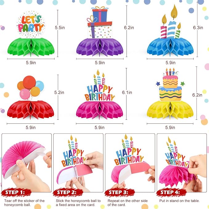Happy Birthday Decorations – 226pcs Colorful Polka Dots Birthday Party Supplies Set with Plates, Napkins, Cups, Tablecloth, Banner, Balloons & Honeycomb Centerpieces, Serves 25