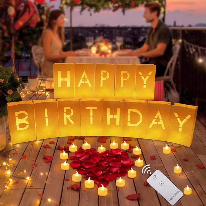 Happy Birthday Light Up Sign Decorations, Happy Birthday Light Up Letters | Birthday Decor with 24 LED Lights Candles and Remote Control, Birthday Party Decorations for Women Men Couple