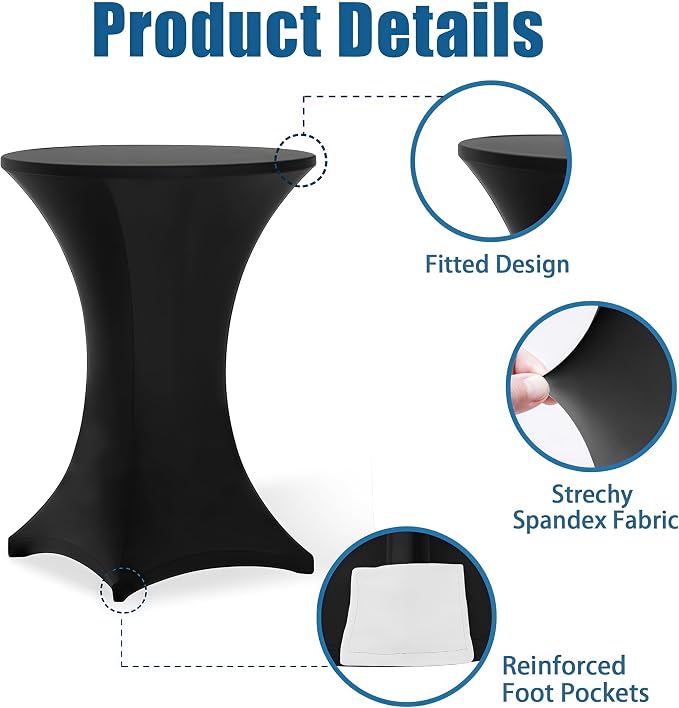 Cocktail Table Covers - 6 Pack 32x43 Inch Table Cloth - Royal Blue Fitted Stretch Spandex Round High Top Tablecloth for Party, Bar, Birthday, Pub, Banquet