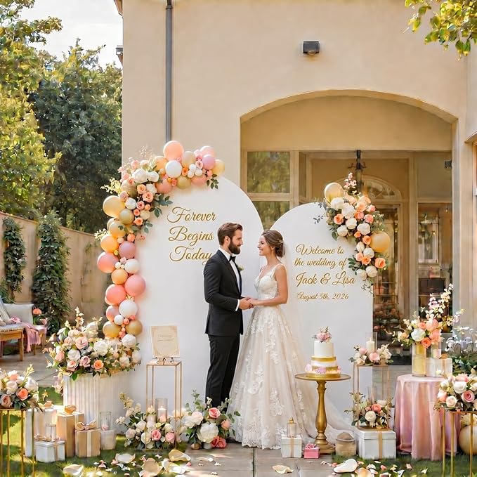 GRENTY Metal Arch Backdrop Stand and Cover Set 7.2FT/6FT, Wedding Arch Frame with Spiral Rotating Joint and 2 Wrinkle-Resistant Cover for Birthday, Anniversary, Wedding, Party, Baby Shower