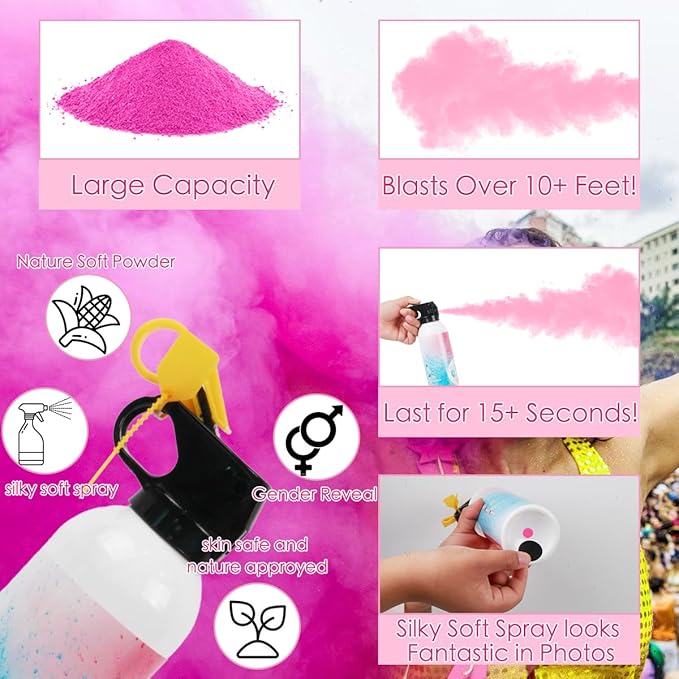 Gender Reveal Giant Size Fire Extinguisher 2 Packs Large 100% Biodegragable Pink Smoke Spray Color Powder Smoke Bomb | Blasts 10+ Feet 700g| Baby Gender Reveal Party Decorations & Ideas