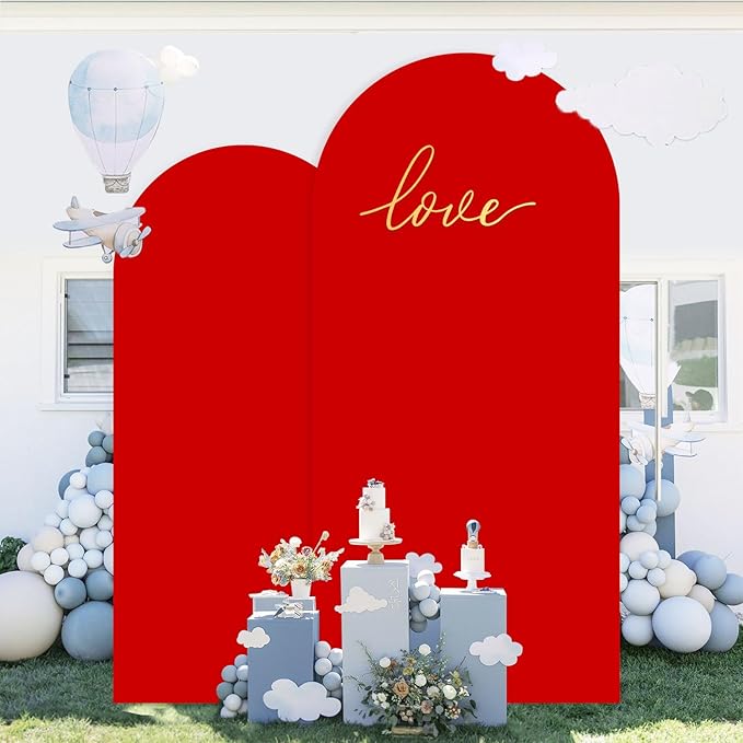 Set of 2 Wedding Arch Cover 7.2ft 6ft Red Chiara Backdrop Cover Spandex Arched Backdrop Stand Covers Balloon Arches Covers Stretchy Backdrops for Baby Shower Birthday Party Decor