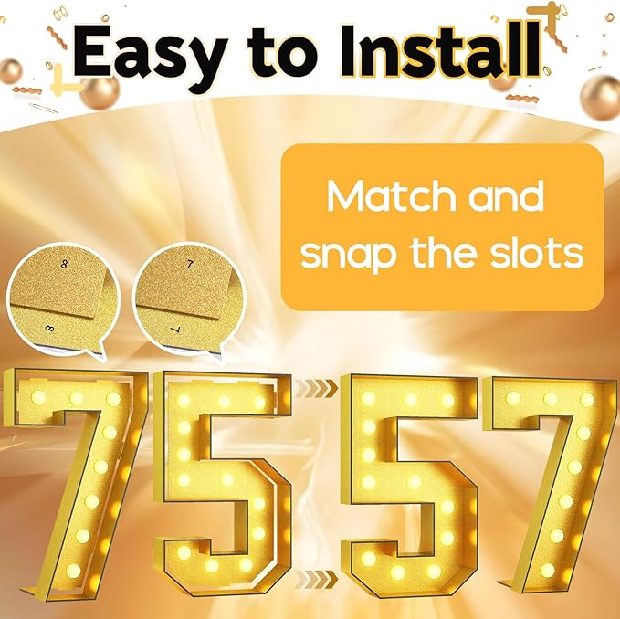 Light Up Numbers 75, 4FT Marquee Light Up Numbers Gold Big Number for Party Large 75 Marquee Mosaic for 75th Birthday, Giant Number Pre-Cut Foam Board Kit for Anniversary