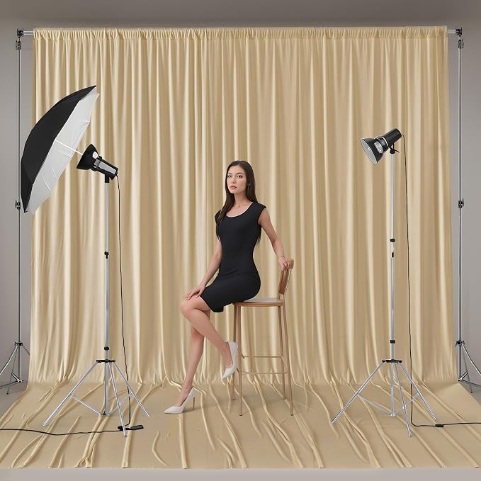 10ftx15ft Champagne Backdrop Curtains for Parties, Wrinkle Free Polyester Photo Backdrop Drapes 2 Panels 15 ft Long Back Drop Cloth for Wedding Birthday Photography Background Party