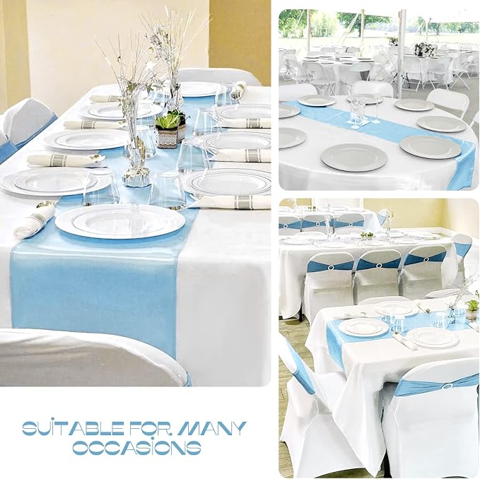 15 Pack Light Blue Satin Table Runners 12 x 108 Inch Long Blue Table Runners for Rectangle Round Tables, Smooth Satin Table Runner for Wedding,Birthday Party Banquets Engagements Decoration