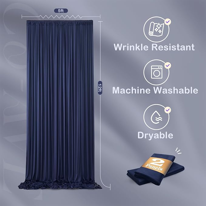 12ft x 10ft Navy Blue Backdrop Curtains for Parties, Wrinkle Free 2 Panels Photo Backdrop Drapes Back Drop Cloth for Wedding Birthday Photography Background Decor