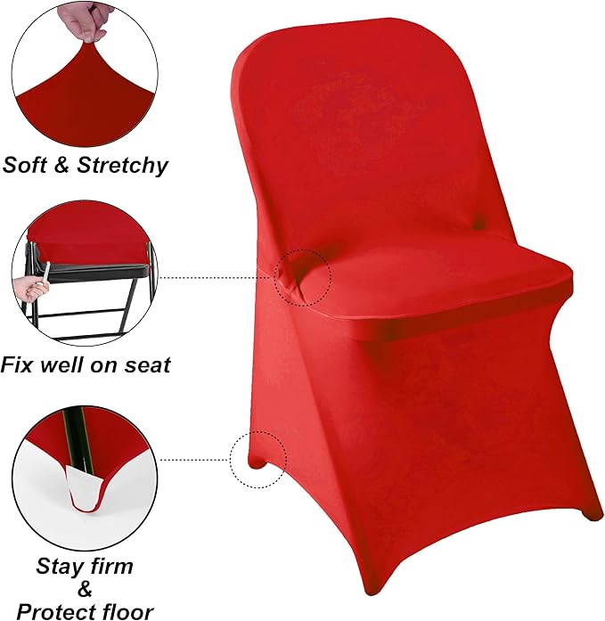12 PCS Waterproof Stretch Spandex Folding Chair Covers, Dining Room Chair Slipcovers Protector for Wedding, Banquet, Party, Holidays, Celebration and Decoration（Red）