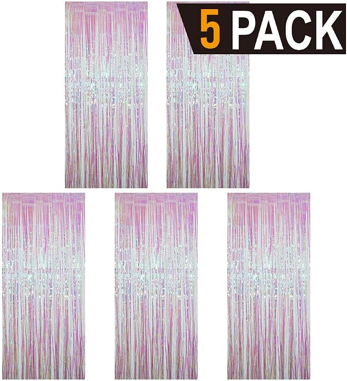 GOER 3.2 ft x 9.8 ft Metallic Tinsel Foil Fringe Curtains Party Photo Backdrop Party Streamers for Birthday,Graduation,New Year Eve Decorations Wedding Decor (5 Packs,Multicolor)